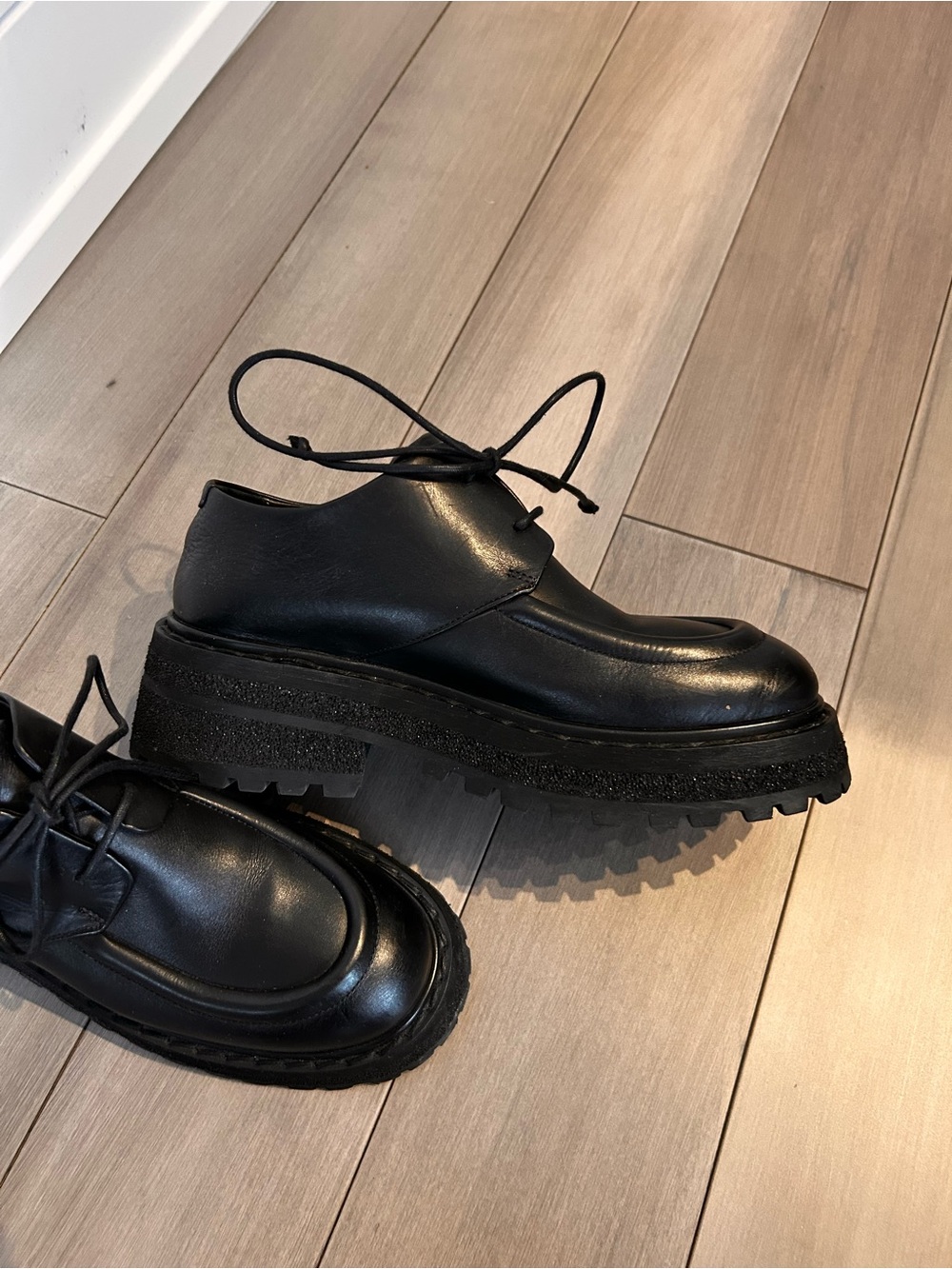 Marsell Black Leather Platform Lace-Up Shoes